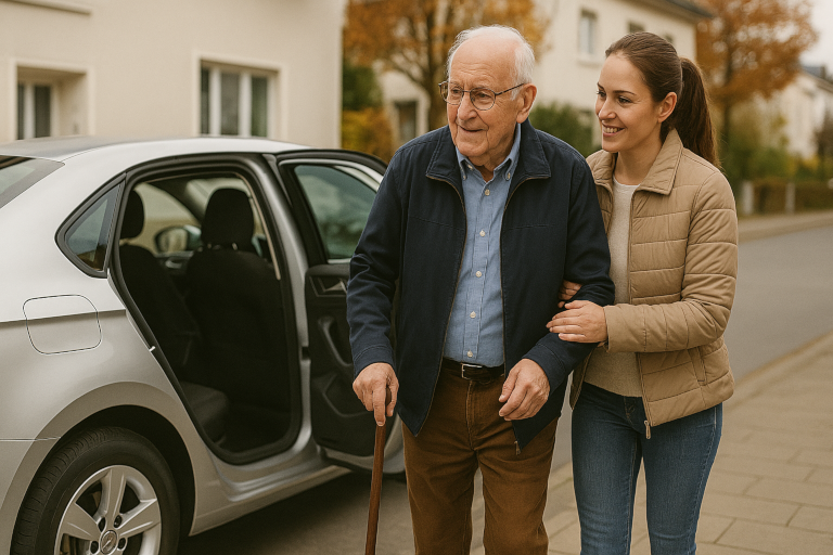 Älterer Herr bekommt Hilfe beim Einsteigen